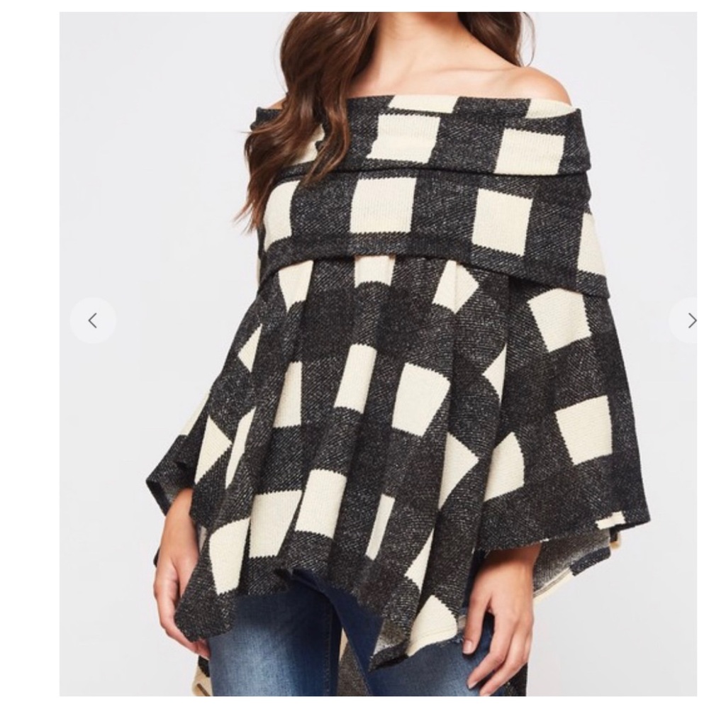 #22 Boho Tartan Plaid Sweater Poncho - Picture 4 of 5